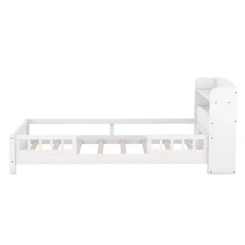 Piattaforma Letto con Ripiani Contenitore Illuminazione a LED Testiera Sponda Letto Piattaforma Struttura Supporto Nessuna Rete Necessaria Bianco Misura Singola
