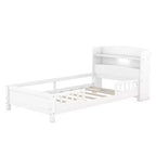 Piattaforma Letto con Ripiani Contenitore Illuminazione a LED Testiera Sponda Letto Piattaforma Struttura Supporto Nessuna Rete Necessaria Bianco Misura Singola