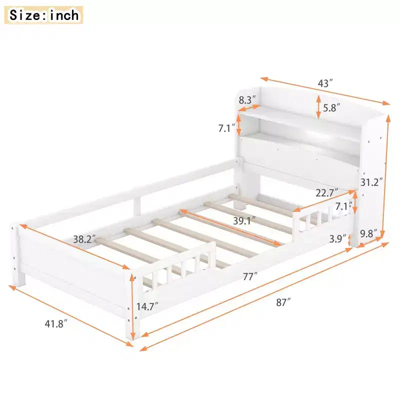 Piattaforma Letto con Ripiani Contenitore Illuminazione a LED Testiera Sponda Letto Piattaforma Struttura Supporto Nessuna Rete Necessaria Bianco Misura Singola