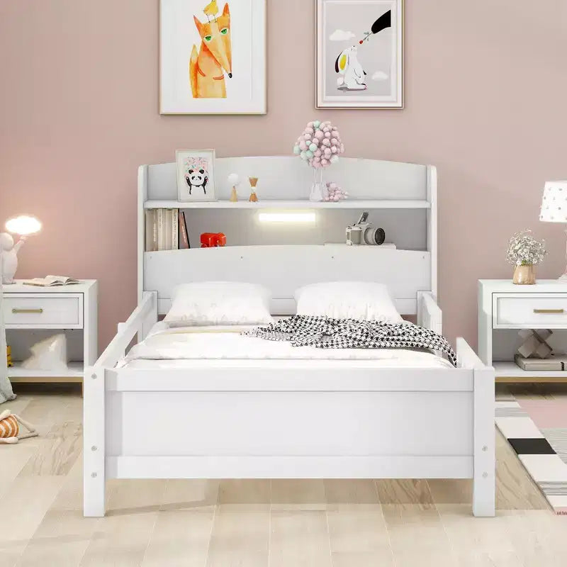 Piattaforma Letto con Ripiani Contenitore Illuminazione a LED Testiera Sponda Letto Piattaforma Struttura Supporto Nessuna Rete Necessaria Bianco Misura Singola