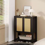 Scarpiera Acekool in Rattan, Porta Scarpe alto 101 cm con Ripiani Regolabili e Ripiano Aperto per l'Ingresso, Rovere Grigio