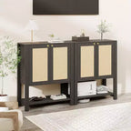 Scarpiera Acekool in Rattan, Porta Scarpe alto 101 cm con Ripiani Regolabili e Ripiano Aperto per l'Ingresso, Rovere Grigio