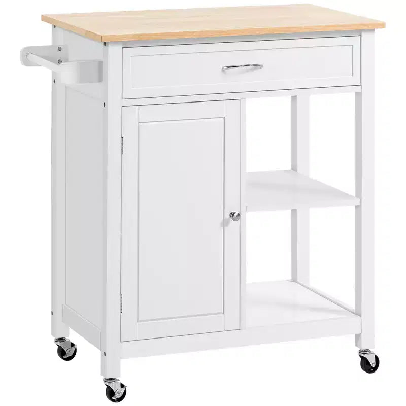 Okak Carrello da Cucina su Ruote con Ripiano, Carrello da Cucina con Piano in Legno, Tavolo da Isola da Cucina per Sala da Pranzo, Cucina, Soggiorno