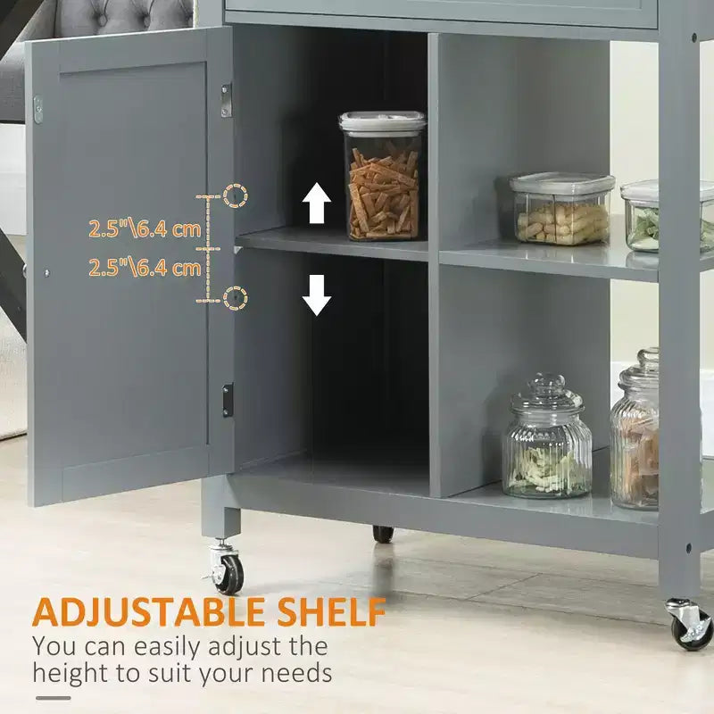 Okak Carrello da Cucina su Ruote con Ripiano, Carrello da Cucina con Piano in Legno, Tavolo da Isola da Cucina per Sala da Pranzo, Cucina, Soggiorno
