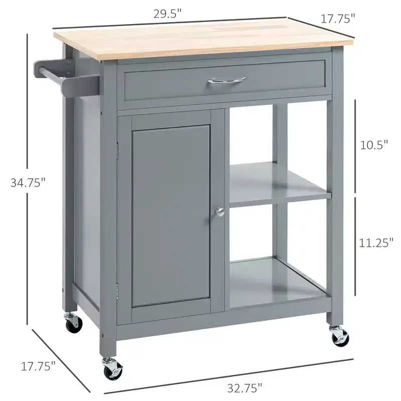 Okak Carrello da Cucina su Ruote con Ripiano, Carrello da Cucina con Piano in Legno, Tavolo da Isola da Cucina per Sala da Pranzo, Cucina, Soggiorno