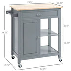 Okak Carrello da Cucina su Ruote con Ripiano, Carrello da Cucina con Piano in Legno, Tavolo da Isola da Cucina per Sala da Pranzo, Cucina, Soggiorno