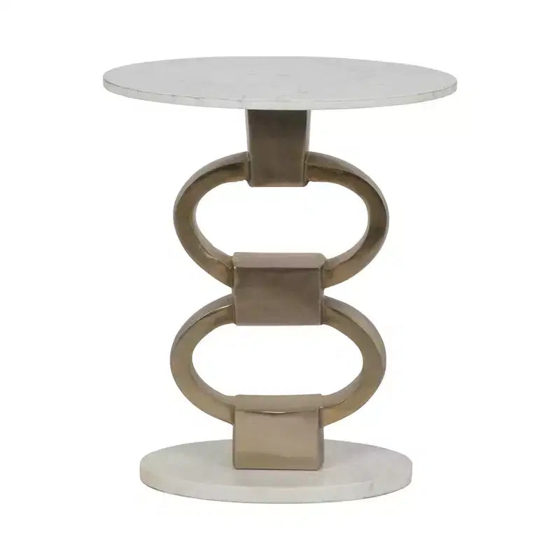 Tavolino d'appoggio Modern Accent con piano in marmo bianco e base scultorea in metallo - Tavolino rotondo contemporaneo per qualsiasi arredamento - 24, bianco e oro