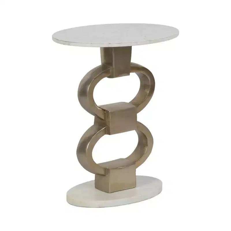Tavolino d'appoggio Modern Accent con piano in marmo bianco e base scultorea in metallo - Tavolino rotondo contemporaneo per qualsiasi arredamento - 24, bianco e oro
