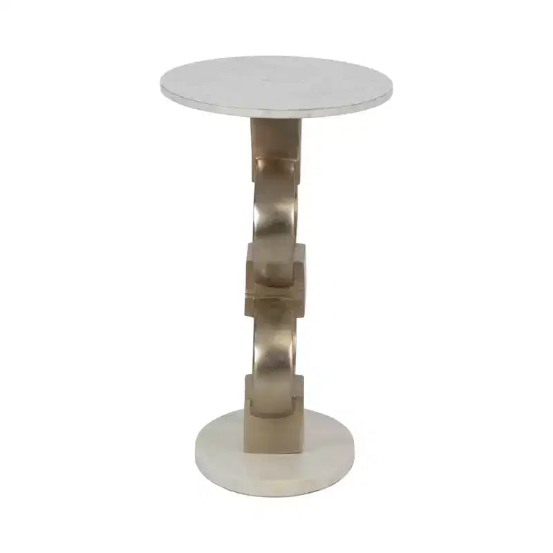 Tavolino d'appoggio Modern Accent con piano in marmo bianco e base scultorea in metallo - Tavolino rotondo contemporaneo per qualsiasi arredamento - 24, bianco e oro