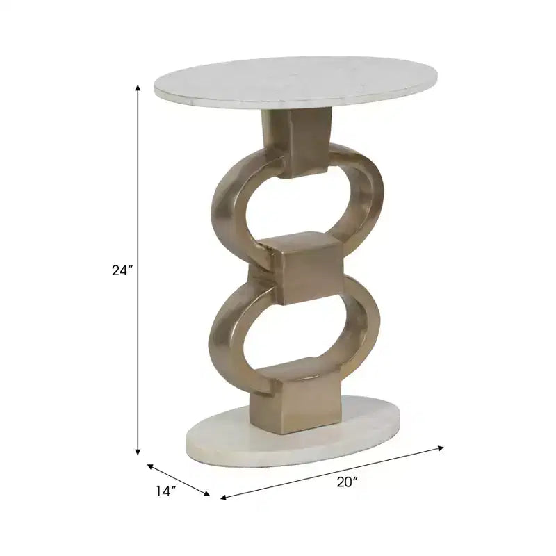 Tavolino d'appoggio Modern Accent con piano in marmo bianco e base scultorea in metallo - Tavolino rotondo contemporaneo per qualsiasi arredamento - 24, bianco e oro