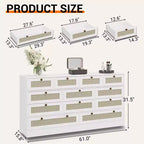 Coolmee Comò in Legno con 12 Cassetti in Rattan, Comò Largo 61 cm, Mobile da Ingresso, Comò Armadio in Legno, Comò Moderno Porta TV per TV da 65 Pollici