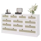 Coolmee Comò in Legno con 12 Cassetti in Rattan, Comò Largo 61 cm, Mobile da Ingresso, Comò Armadio in Legno, Comò Moderno Porta TV per TV da 65 Pollici