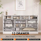 Coolmee Comò in Legno con 12 Cassetti in Rattan, Comò Largo 61 cm, Mobile da Ingresso, Comò Armadio in Legno, Comò Moderno Porta TV per TV da 65 Pollici