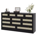 Coolmee Comò in Legno con 12 Cassetti in Rattan, Comò Largo 61 cm, Mobile da Ingresso, Comò Armadio in Legno, Comò Moderno Porta TV per TV da 65 Pollici
