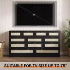 Coolmee Comò in Legno con 12 Cassetti in Rattan, Comò Largo 61 cm, Mobile da Ingresso, Comò Armadio in Legno, Comò Moderno Porta TV per TV da 65 Pollici