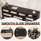 Coolmee Comò in Legno con 12 Cassetti in Rattan, Comò Largo 61 cm, Mobile da Ingresso, Comò Armadio in Legno, Comò Moderno Porta TV per TV da 65 Pollici