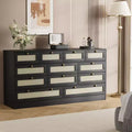 Coolmee Wood Dressers for with 12 Rattan Drawers, 61 Wide Chest of Drawers, Hallway, Wooden Closet Dressers, Modern TV Stand Dresser for 65 Inch TV