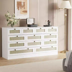 Coolmee Comò in Legno con 12 Cassetti in Rattan, Comò Largo 61 cm, Mobile da Ingresso, Comò Armadio in Legno, Comò Moderno Porta TV per TV da 65 Pollici