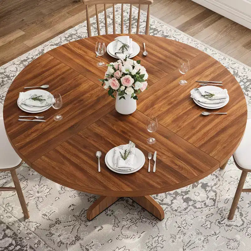 Tavolo da pranzo rotondo per 4 persone, tavolo da pranzo circolare con base in legno per cucina, soggiorno, noce