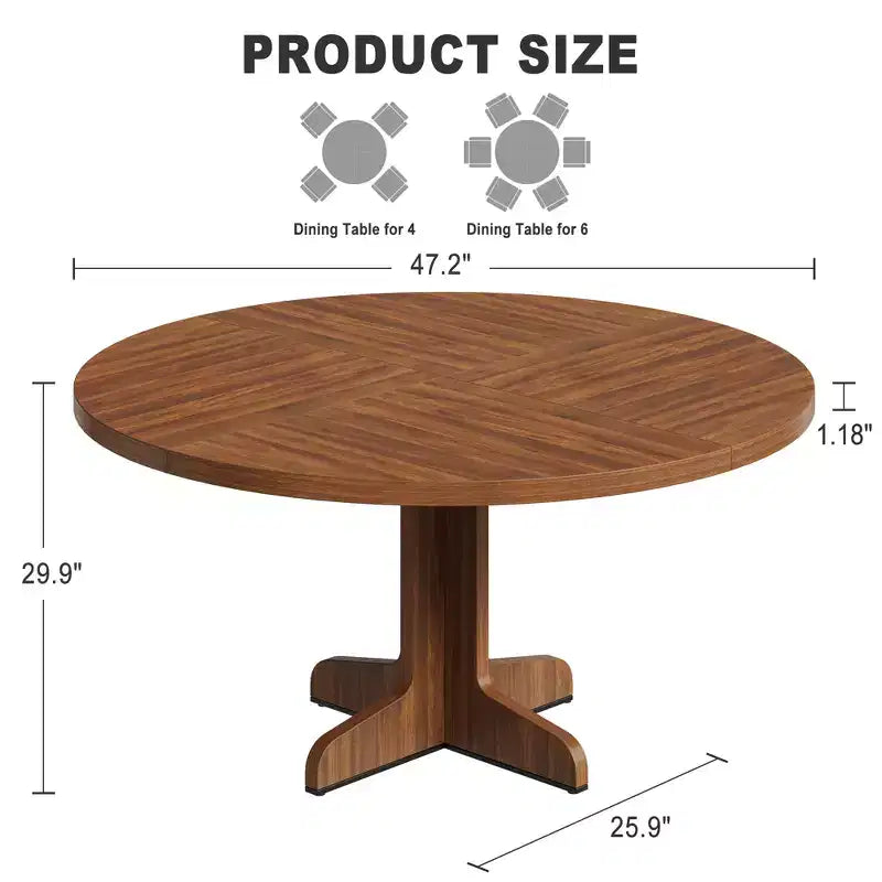 Tavolo da pranzo rotondo per 4 persone, tavolo da pranzo circolare con base in legno per cucina, soggiorno, noce