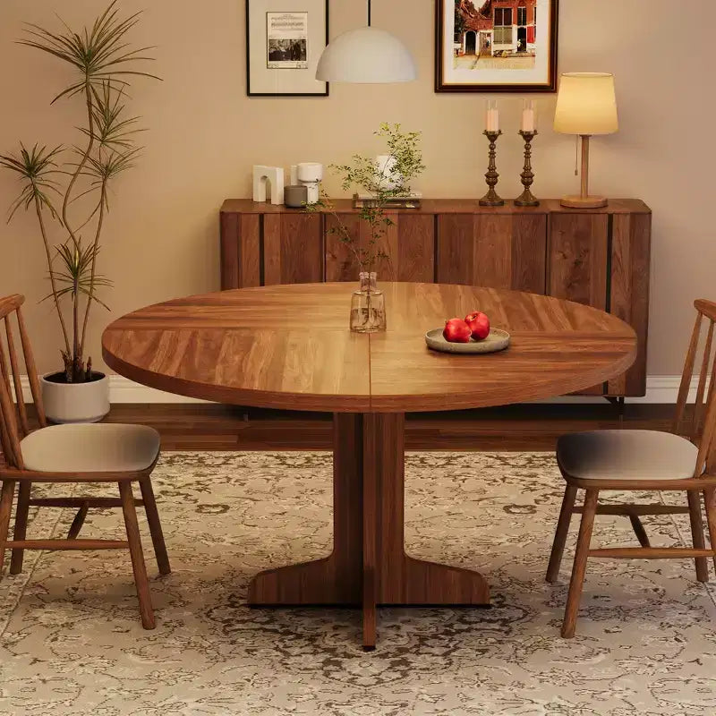 Tavolo da pranzo rotondo per 4 persone, tavolo da pranzo circolare con base in legno per cucina, soggiorno, noce