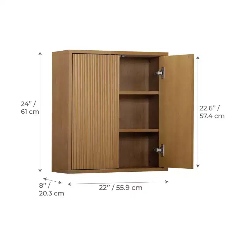 Teamson Home Tremolo Mobiletto da Parete a 2 Ante Moderno Bohemien con Legno Massello e Frontali Scanalati Contemporanei