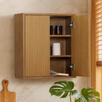 Teamson Home Tremolo Mobiletto da Parete a 2 Ante Moderno Bohemien con Legno Massello e Frontali Scanalati Contemporanei