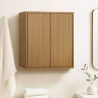 Teamson Home Tremolo Mobiletto da Parete a 2 Ante Moderno Bohemien con Legno Massello e Frontali Scanalati Contemporanei