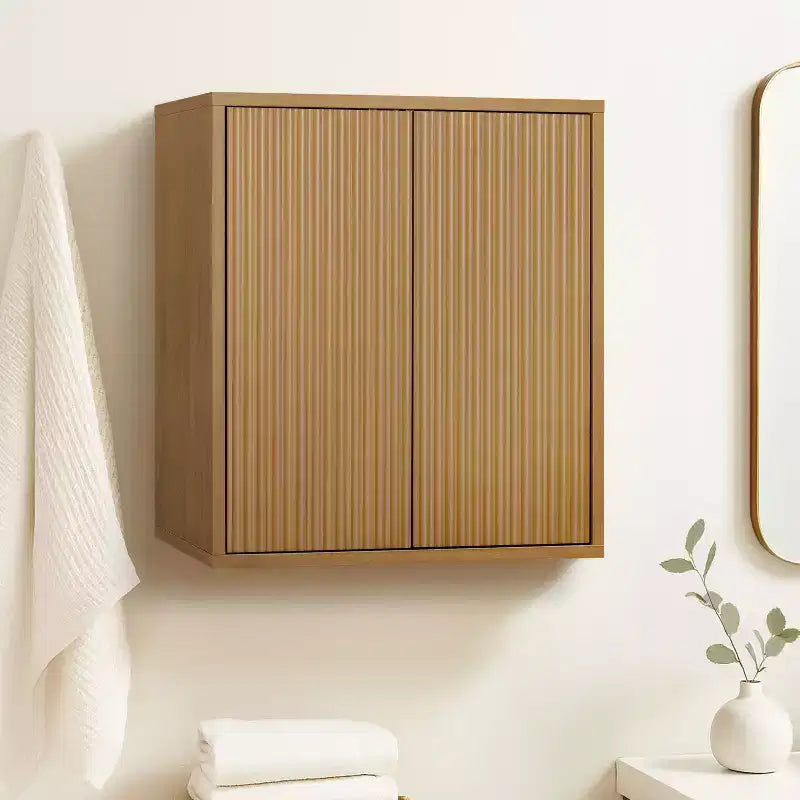 Teamson Home Tremolo Mobiletto da Parete a 2 Ante Moderno Bohemien con Legno Massello e Frontali Scanalati Contemporanei