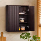 Teamson Home Tremolo Mobiletto da Parete a 2 Ante Moderno Bohemien con Legno Massello e Frontali Scanalati Contemporanei