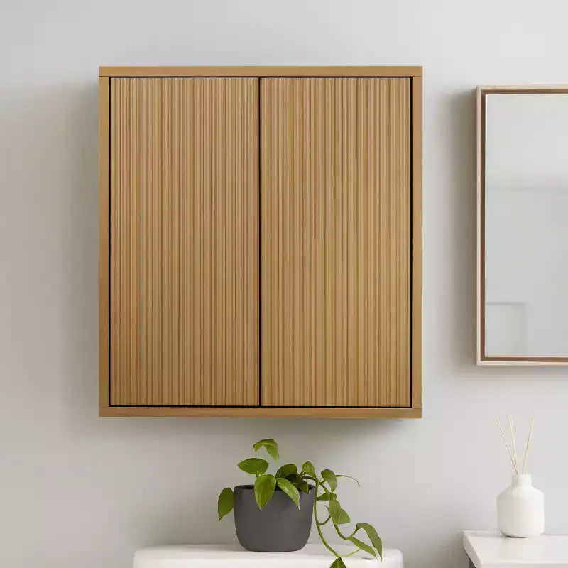 Teamson Home Tremolo Mobiletto da Parete a 2 Ante Moderno Bohemien con Legno Massello e Frontali Scanalati Contemporanei