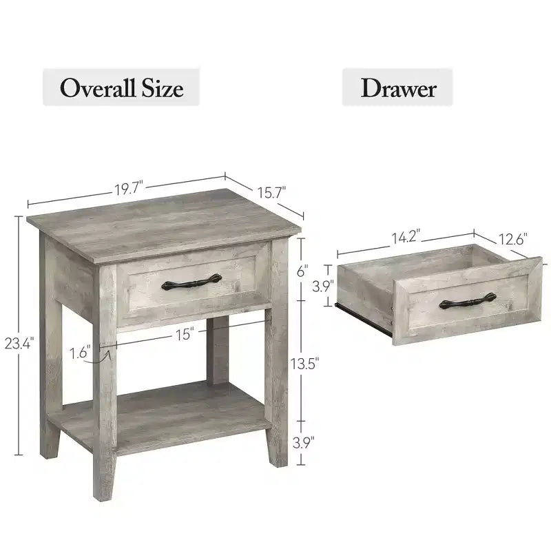 Comodino, set di 2 tavolini con cassetto, comodini set da 2, tavolino contenitore a 2 ripiani con cassettiera per soggiorno, camera da letto, dormitorio, grigio
