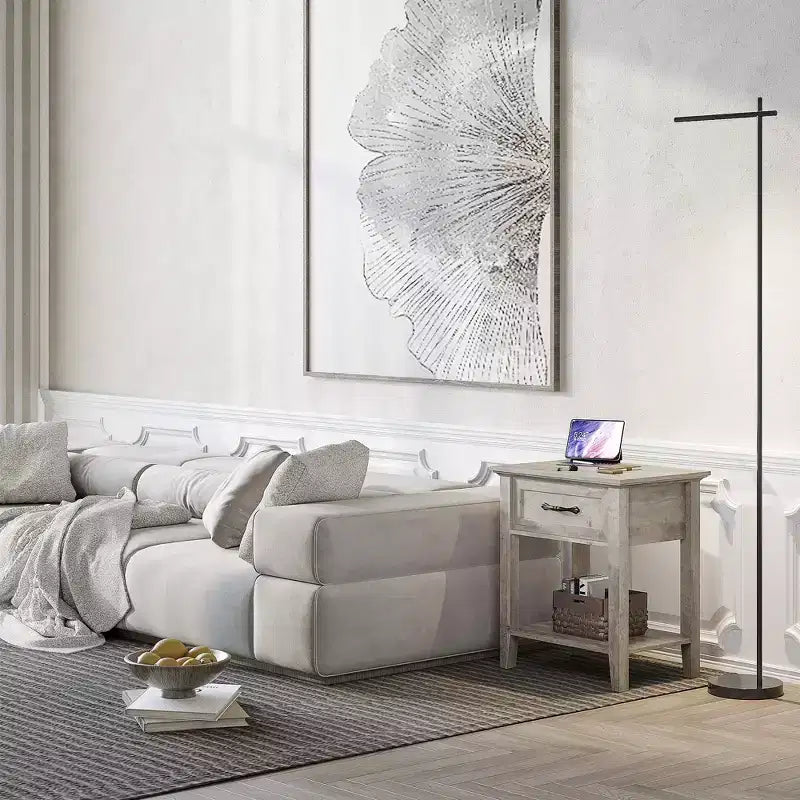 Comodino, set di 2 tavolini con cassetto, comodini set da 2, tavolino contenitore a 2 ripiani con cassettiera per soggiorno, camera da letto, dormitorio, grigio