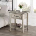 Comodino, set di 2 tavolini con cassetto, comodini set da 2, tavolino contenitore a 2 ripiani con cassettiera per soggiorno, camera da letto, dormitorio, grigio