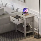 Comodino, set di 2 tavolini con cassetto, comodini set da 2, tavolino contenitore a 2 ripiani con cassettiera per soggiorno, camera da letto, dormitorio, grigio