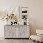 Credenza Buffet, Mobile Dispensa da Cucina con 4 Maniglie Metalliche, Mobile Bar per Caffè con Motivo Esagonale