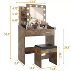Toeletta con specchio e luci, Toeletta per il trucco con presa di corrente e sgabello imbottito, 3 modalità di illuminazione con luminosità regolabile, Tavolo da trucco