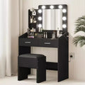 Vanity Desk with Mirror and Lights, Makeup Vanity with Power Outlet & Cushioned Stool, 3 Lighting Modes Adjustable Brightness, Dressing Table