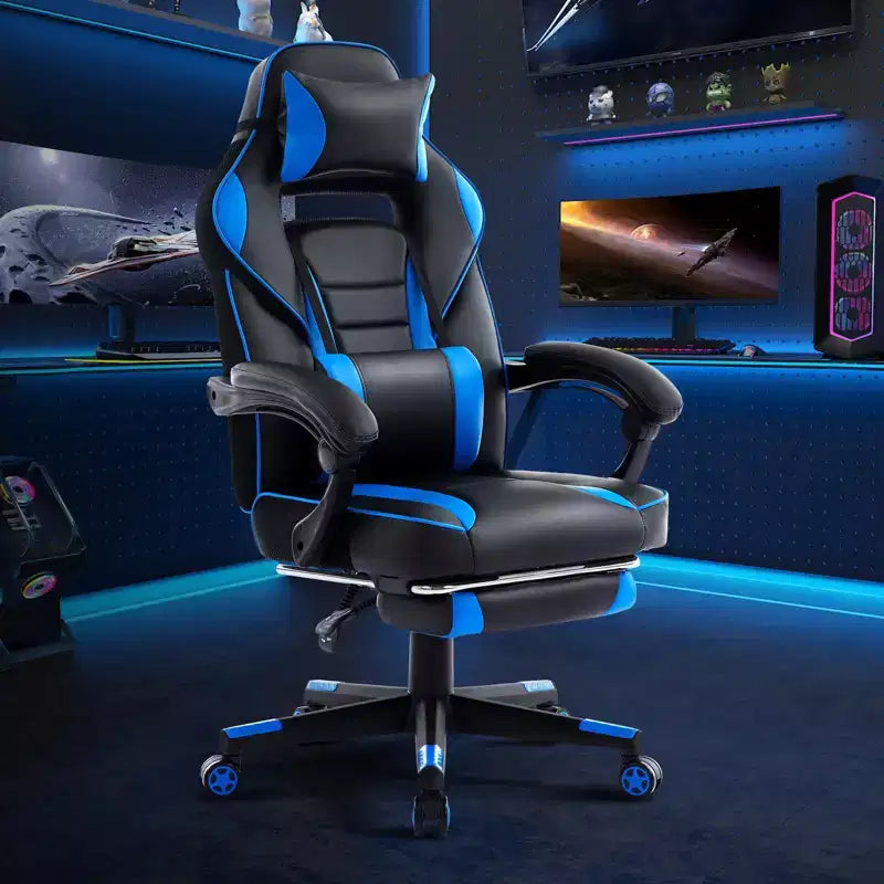 Sedia da ufficio taglie forti, sedia da gaming in pelle con schienale alto e poggiapiedi, sedia da computer ergonomica con supporto lombare e poggiatesta, base girevole a 360°