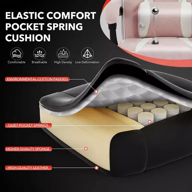 Sedia da ufficio taglie forti, sedia da gaming in pelle con schienale alto e poggiapiedi, sedia da computer ergonomica con supporto lombare e poggiatesta, base girevole a 360°