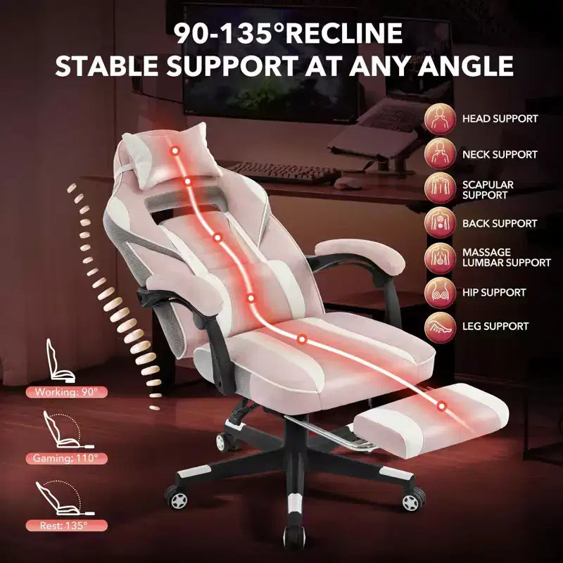 Sedia da ufficio taglie forti, sedia da gaming in pelle con schienale alto e poggiapiedi, sedia da computer ergonomica con supporto lombare e poggiatesta, base girevole a 360°