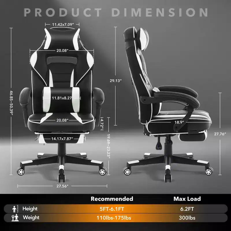 Sedia da ufficio taglie forti, sedia da gaming in pelle con schienale alto e poggiapiedi, sedia da computer ergonomica con supporto lombare e poggiatesta, base girevole a 360°