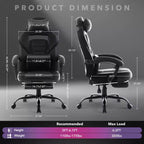 Sedia da ufficio taglie forti, sedia da gaming in pelle con schienale alto e poggiapiedi, sedia da computer ergonomica con supporto lombare e poggiatesta, base girevole a 360°