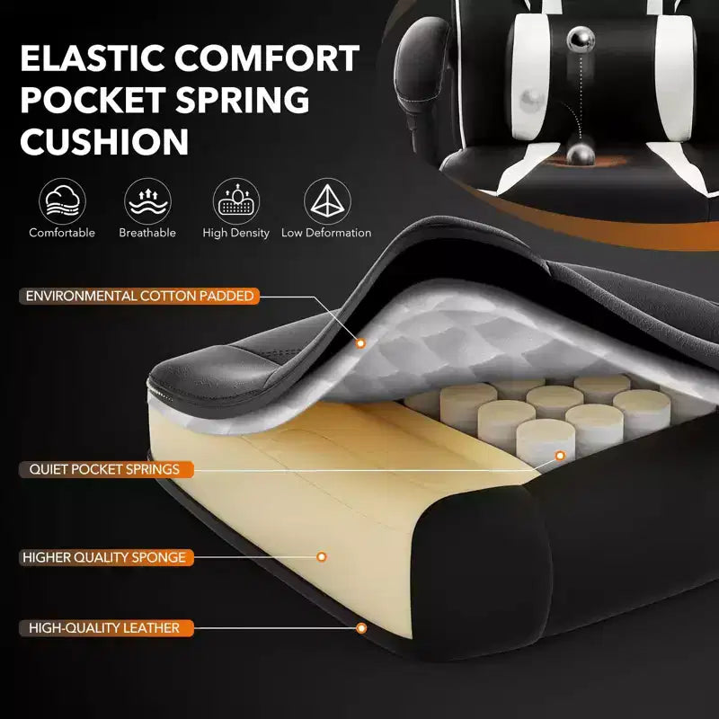 Sedia da ufficio taglie forti, sedia da gaming in pelle con schienale alto e poggiapiedi, sedia da computer ergonomica con supporto lombare e poggiatesta, base girevole a 360°