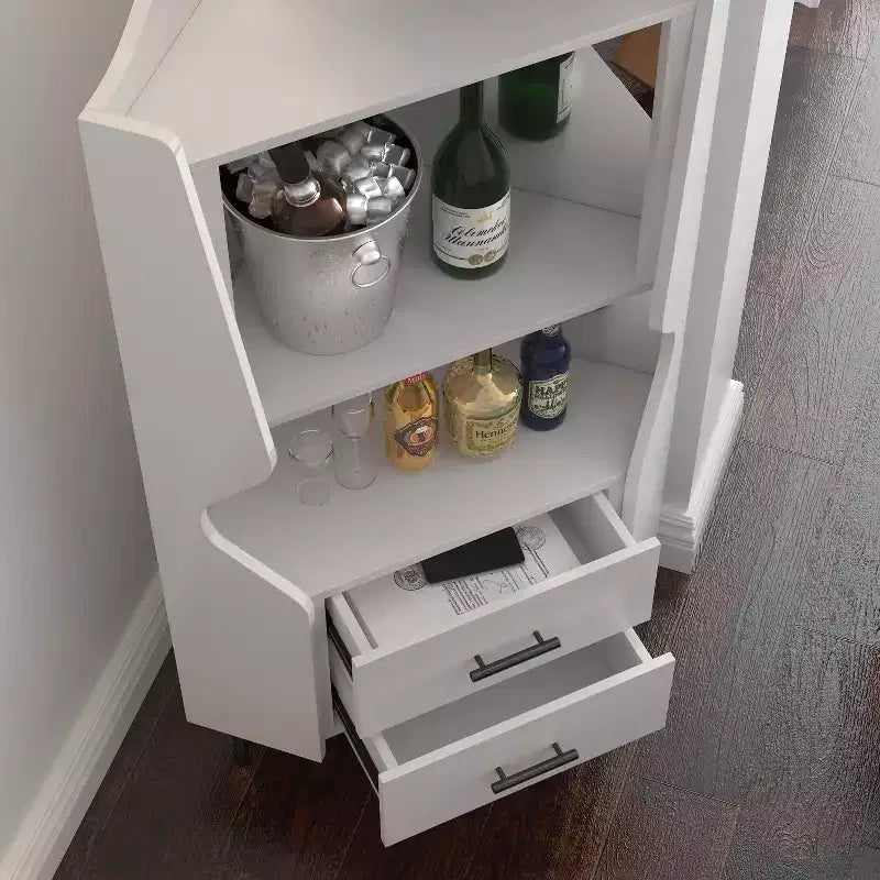 Homy Casa Mobile Bar Angolare Moderno con Ripiani e Cassetti, per Sala da Pranzo o Soggiorno, Bianco