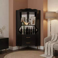 Homy Casa Modern Corner Bar Cabinet with Shelves and Drawers, for Dining or Living Room, Black