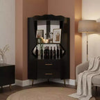 Homy Casa Modern Corner Bar Cabinet with Shelves and Drawers, for Dining or Living Room, Black