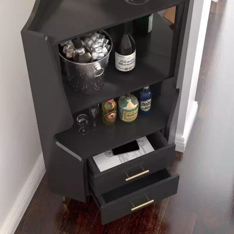Homy Casa Mobile Bar Angolare Moderno con Ripiani e Cassetti, per Sala da Pranzo o Soggiorno, Nero