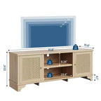 Mobile TV in Rattan, Adatto a TV fino a 70 Pollici, Mobile Porta TV Bohemien con Ante e Ripiani Aperti, Tavolino Console in Legno per Soggiorno