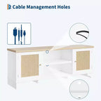 Mobile TV in Rattan, Adatto a TV fino a 70 Pollici, Mobile Porta TV Bohemien con Ante e Ripiani Aperti, Tavolino Console in Legno per Soggiorno
